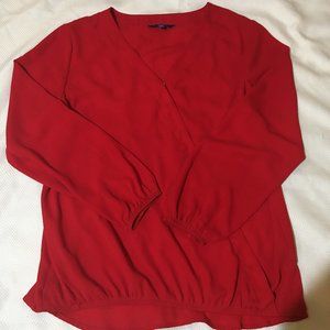 Apt. 9 Blouse Wrap Neck Chiffon Like Red long Sleeve Women's Small
